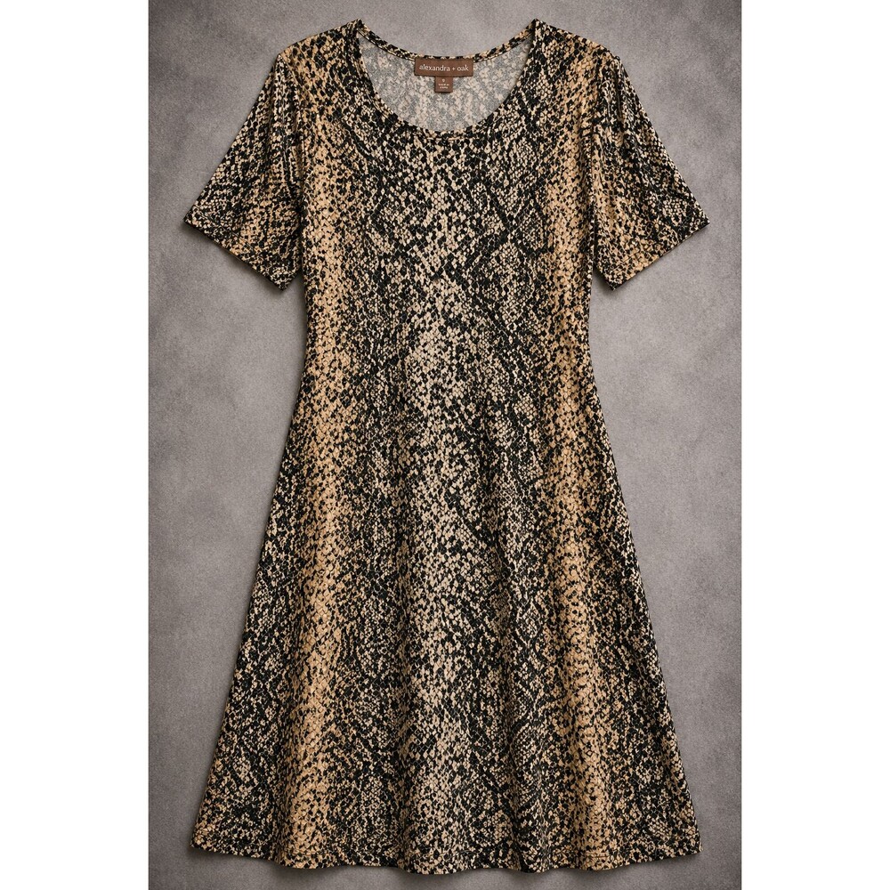Snake Print Midi Dress Womens L NWT A Line Stretch Short Sleeve Animal Print